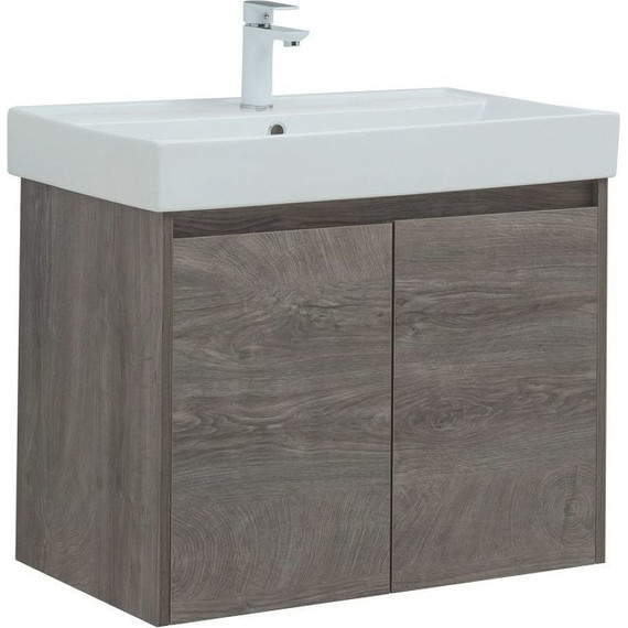 Тумба подвесная с раковиной Aquanet Nova Lite 75 см 298851 (2 дверцы) дуб рошелье, Цвет фасада: дуб рошелье - фото 5