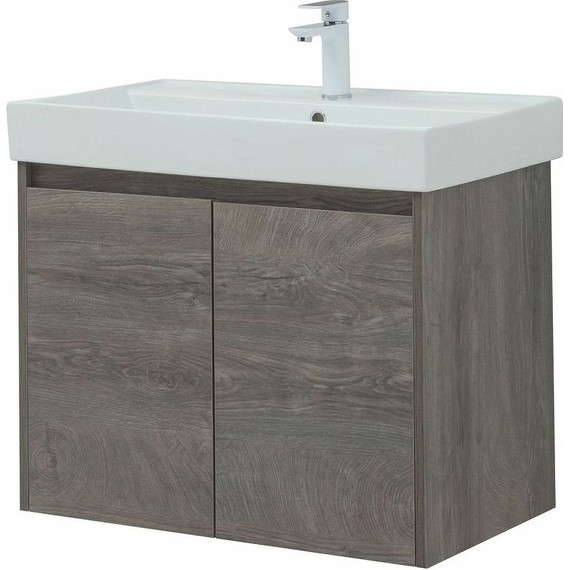 Тумба подвесная с раковиной Aquanet Nova Lite 75 см 298851 (2 дверцы) дуб рошелье, Цвет фасада: дуб рошелье - фото 6