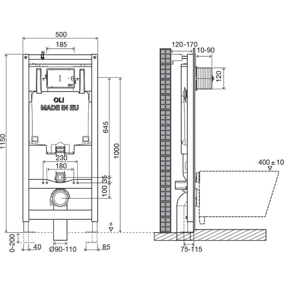 Инсталляция для унитаза Oli 80 300572mGB00 (кнопка смыва Globe, хром глянец) - фото 4