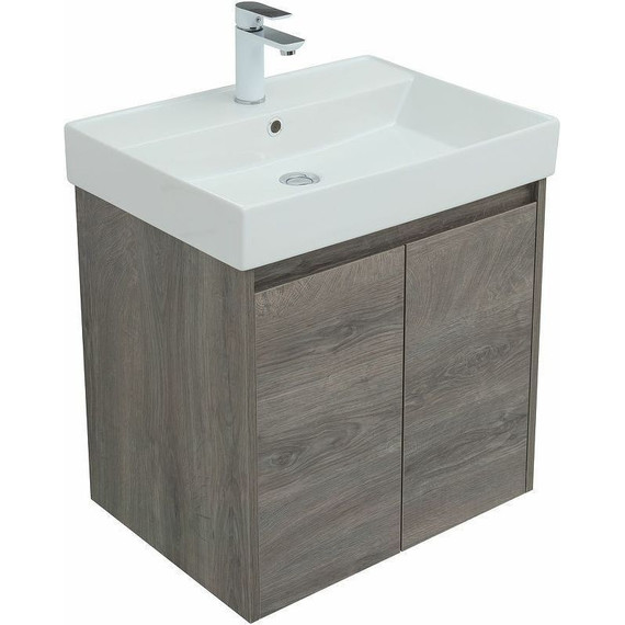 Тумба подвесная с раковиной Aquanet Nova Lite 60 см 298848 (2 дверцы) дуб рошелье, Цвет фасада: дуб рошелье - фото 6