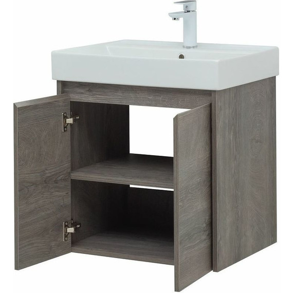 Тумба подвесная с раковиной Aquanet Nova Lite 60 см 298848 (2 дверцы) дуб рошелье, Цвет фасада: дуб рошелье - фото 8