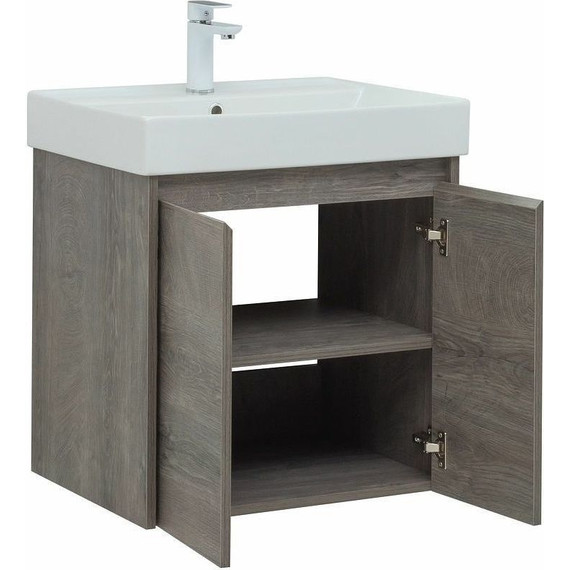 Тумба подвесная с раковиной Aquanet Nova Lite 60 см 298848 (2 дверцы) дуб рошелье, Цвет фасада: дуб рошелье - фото 10