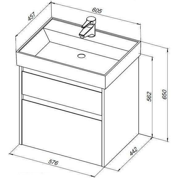 Тумба подвесная с раковиной Aquanet Nova Lite 60 см 287894 (2 ящика) дуб чёрный, Цвет фасада: дуб черный - фото 3