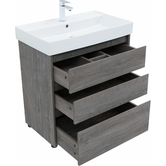 Тумба напольная с раковиной Aquanet Nova Lite 75 см 302473 (3 ящика) дуб рошелье, Цвет фасада: дуб рошелье - фото 6