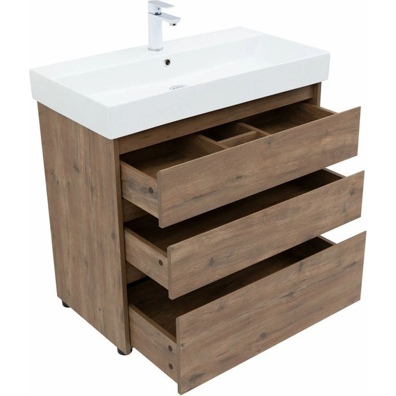 Тумба напольная с раковиной Aquanet Nova Lite 85 см 302477 (3 ящика) дуб рустикальный, Цвет фасада: тёмное дерево - фото 4