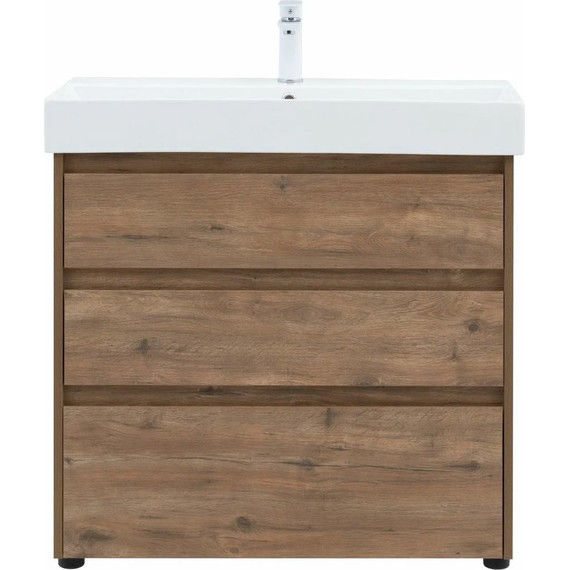 Тумба напольная с раковиной Aquanet Nova Lite 85 см 302477 (3 ящика) дуб рустикальный, Цвет фасада: тёмное дерево - фото 6