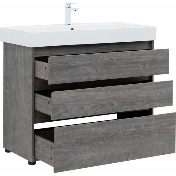 Тумба напольная с раковиной Aquanet Nova Lite 100 см 302479 (3 ящика) дуб рошелье, Цвет фасада: дуб рошелье - фото 9