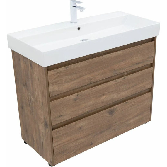 Тумба напольная с раковиной Aquanet Nova Lite 100 см 302480 (3 ящика) дуб рустикальный, Цвет фасада: тёмное дерево - фото 5