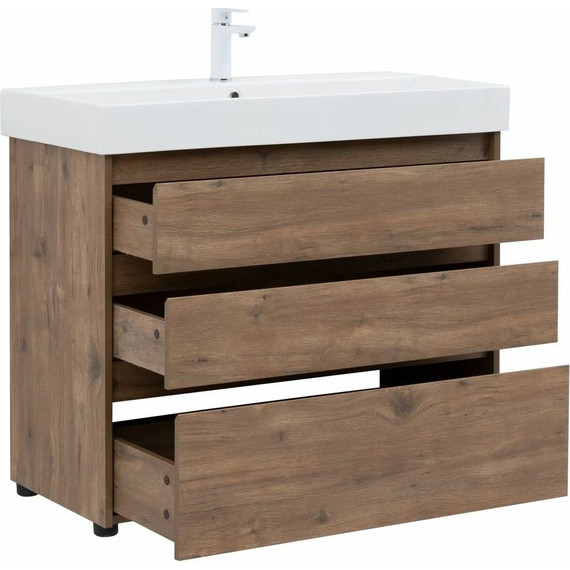 Тумба напольная с раковиной Aquanet Nova Lite 100 см 302480 (3 ящика) дуб рустикальный, Цвет фасада: тёмное дерево - фото 7