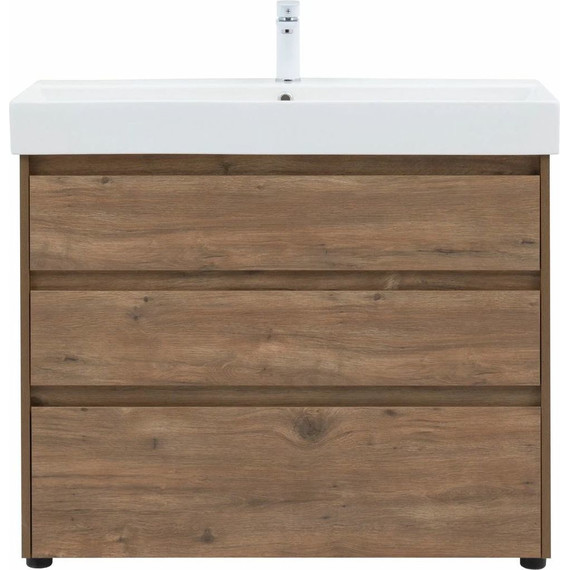 Тумба напольная с раковиной Aquanet Nova Lite 100 см 302480 (3 ящика) дуб рустикальный, Цвет фасада: тёмное дерево - фото 8