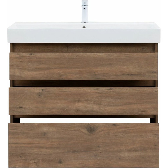 Тумба напольная с раковиной Aquanet Nova Lite 100 см 302480 (3 ящика) дуб рустикальный, Цвет фасада: тёмное дерево - фото 9