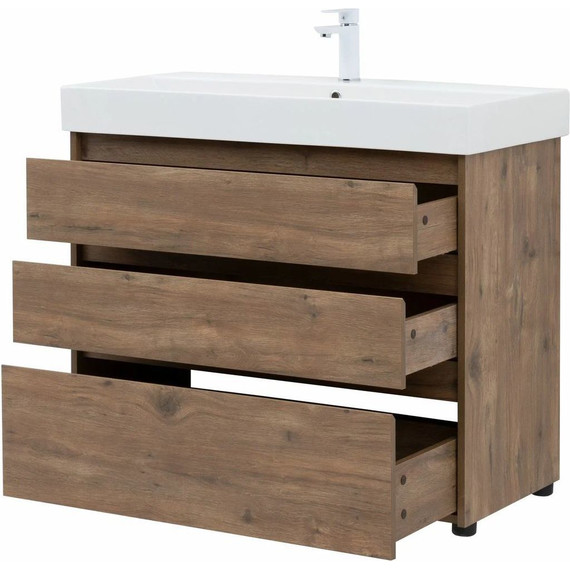 Тумба напольная с раковиной Aquanet Nova Lite 100 см 302480 (3 ящика) дуб рустикальный, Цвет фасада: тёмное дерево - фото 10