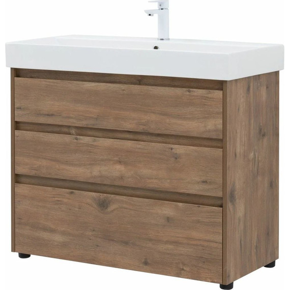 Тумба напольная с раковиной Aquanet Nova Lite 100 см 302480 (3 ящика) дуб рустикальный, Цвет фасада: тёмное дерево - фото 11