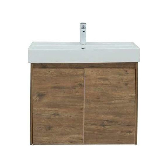 Тумба подвесная с раковиной Aquanet Nova Lite 75 см 298852 (2 дверцы) дуб рустикальный, Цвет фасада: тёмное дерево - фото 