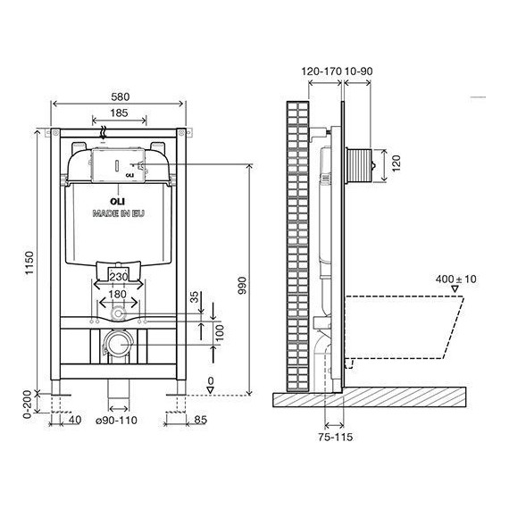 Инсталляция для унитаза Oli 74 601801mNa00 (кнопка смыва Narrow, хром глянец) - фото 5