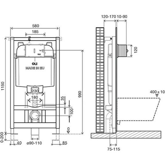 Инсталляция для унитаза Oli 74 601801mSl00 (кнопка смыва Slim, хром глянец) - фото 5