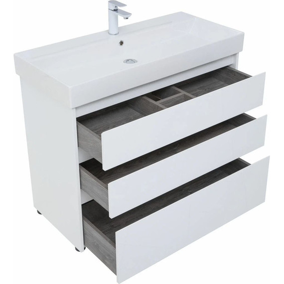 Тумба напольная с раковиной Aquanet Nova Lite 100 см 302478 (3 ящика) белый, Цвет фасада: белый - фото 5