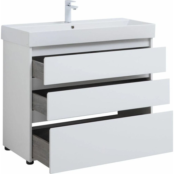 Тумба напольная с раковиной Aquanet Nova Lite 100 см 302478 (3 ящика) белый, Цвет фасада: белый - фото 7