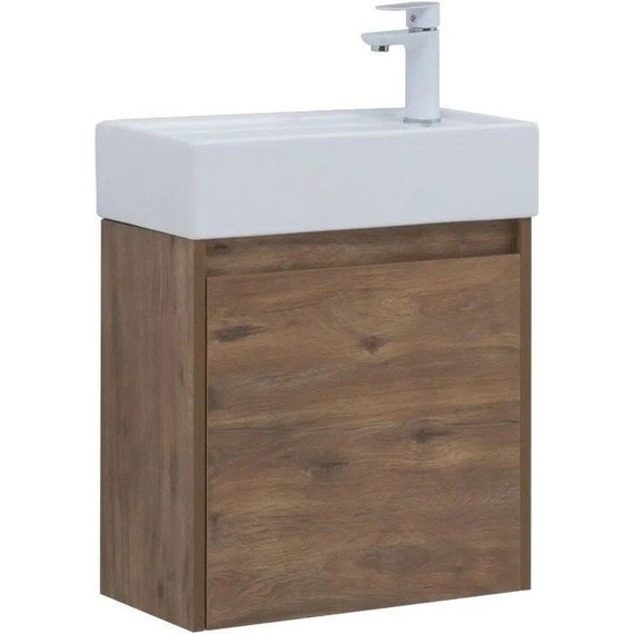 Тумба подвесная с раковиной Aquanet Nova Lite 50 см 298855 (с дверцей) дуб рустикальный, Цвет фасада: тёмное дерево - фото 