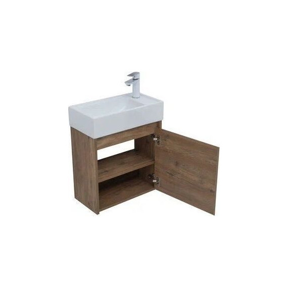 Тумба подвесная с раковиной Aquanet Nova Lite 50 см 298855 (с дверцей) дуб рустикальный, Цвет фасада: тёмное дерево - фото 4