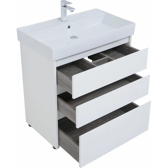 Тумба напольная с раковиной Aquanet Nova Lite 75 см 302472 (3 ящика) белый, Цвет фасада: белый - фото 5