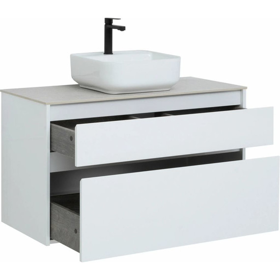 Тумба подвесная со столешницей Aquanet Nova Lite 100 см 242581 (2 ящика) белый, Цвет фасада: белый - фото 5