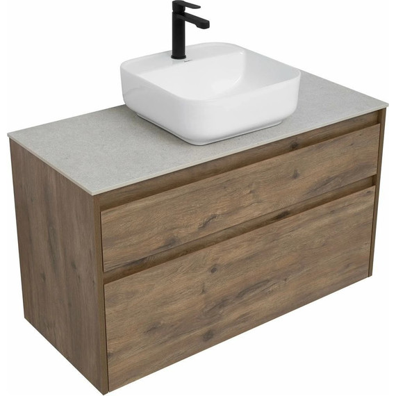 Тумба подвесная со столешницей Aquanet Nova Lite 100 см 249521 (2 ящика) дуб рустикальный, Цвет фасада: тёмное дерево - фото 9