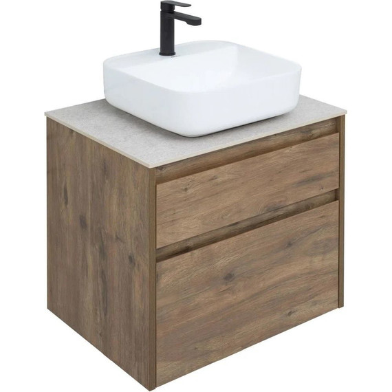 Тумба подвесная со столешницей Aquanet Nova Lite 60 см 249512 (2 ящика) дуб рустикальный, Цвет фасада: тёмное дерево - фото 
