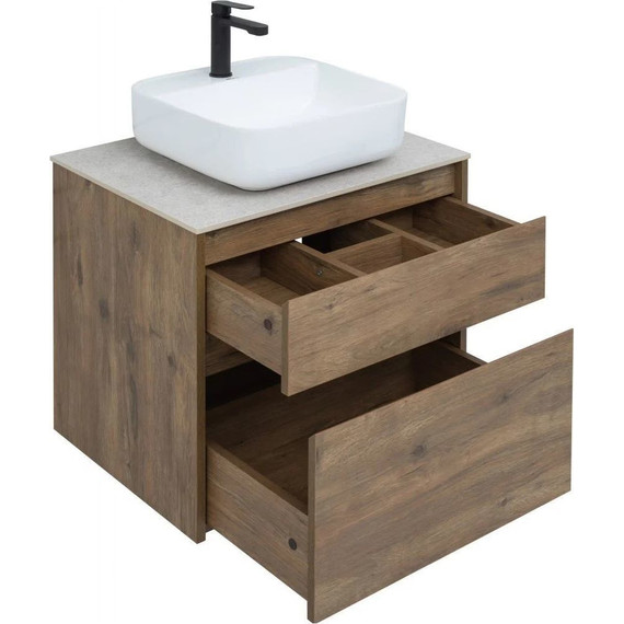 Тумба подвесная со столешницей Aquanet Nova Lite 60 см 249512 (2 ящика) дуб рустикальный, Цвет фасада: тёмное дерево - фото 6