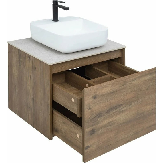 Тумба подвесная со столешницей Aquanet Nova Lite 60 см 249511 (1 ящик) дуб рустикальный, Цвет фасада: тёмное дерево - фото 9