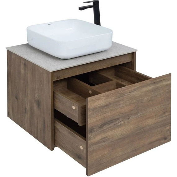 Тумба подвесная со столешницей Aquanet Nova Lite 60 см 249511 (1 ящик) дуб рустикальный, Цвет фасада: тёмное дерево - фото 11