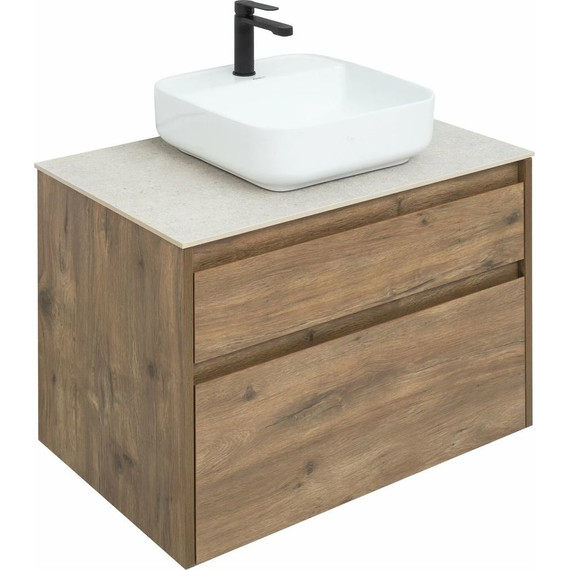 Тумба подвесная со столешницей Aquanet Nova Lite 75 см 249515 (2 ящика) дуб рустикальный, Цвет фасада: тёмное дерево - фото 5