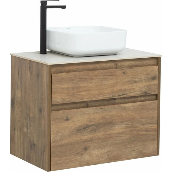 Тумба подвесная со столешницей Aquanet Nova Lite 75 см 249515 (2 ящика) дуб рустикальный, Цвет фасада: тёмное дерево - фото 