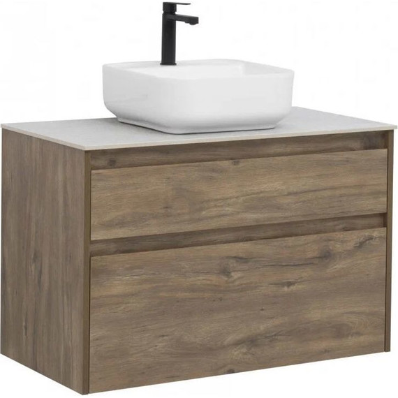 Тумба подвесная со столешницей Aquanet Nova Lite 90 см 249518 (2 ящика) дуб рустикальный, Цвет фасада: тёмное дерево - фото 