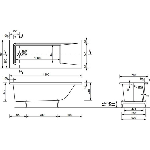 Ванна каменная Эстет Дельта 180х70 см ФР-00010113 - фото 9