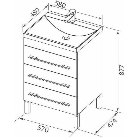 Тумба напольная с раковиной Aquanet Верона 58 см 178253 (3 ящика) белый - фото 6