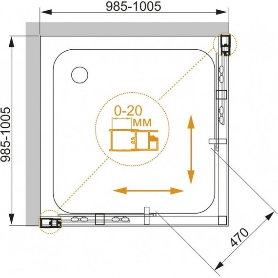 Душевое ограждение Cezares 100х100 см MOMENTO-A-2-100-C-Cr, хром/прозрачное - фото 3
