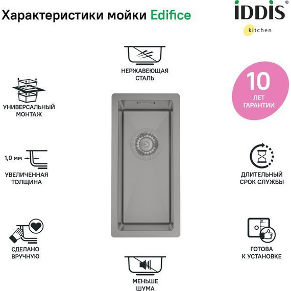 Кухонная мойка Iddis Edifice EDI21G0i77 1 мм, графит - фото 3