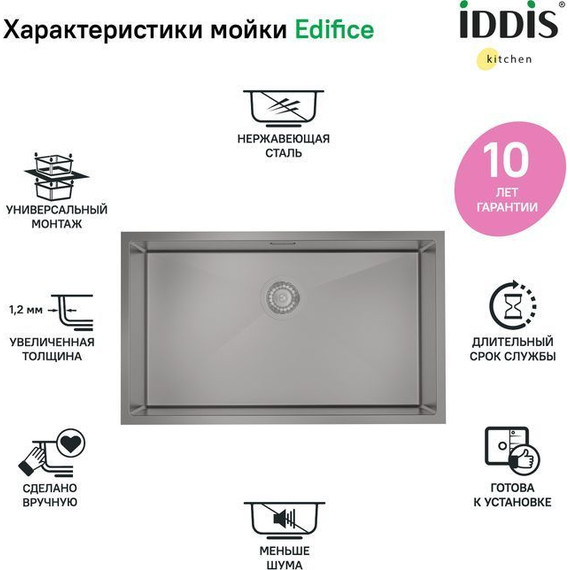 Кухонная мойка Iddis Edifice EDI74G0i77 1,2 мм, графит - фото 3