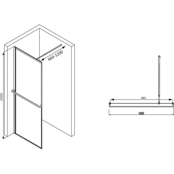 Душевая перегородка Abber Immer Offen 100 см AG60100B8 (стекло 8 мм), черный/прозрачное - фото 3