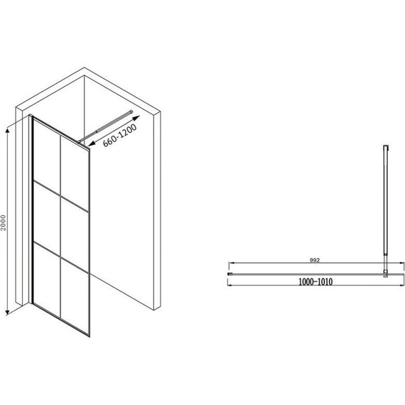 Душевая перегородка Abber Immer Offen 100 см AG62100B8 (стекло 8 мм), черный/прозрачное - фото 3