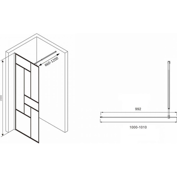 Душевая перегородка Abber Immer Offen 100 см AG63100B8 (стекло 8 мм), черный/прозрачное - фото 3