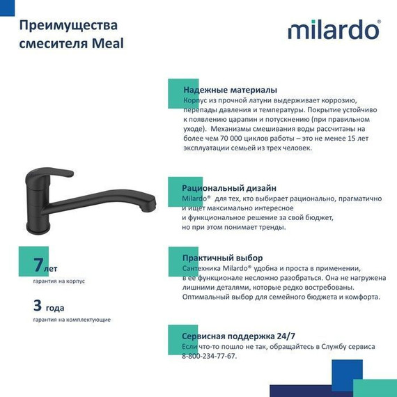 Смеситель для кухни Milardo Meal M02BLR0M05, черный матовый - фото 5