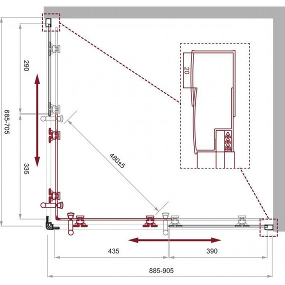 Душевое ограждение BelBagno 90x70 см UNO-195-AH-2-90/70-P-Cr, хром/матовое - фото 7