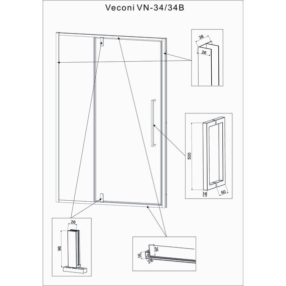 Душевая дверь Veconi Vianno 110 см VN34B-110-01-C7, чёрный/прозрачное - фото 5