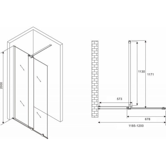 Душевая перегородка Abber Komfort 120 см AG09120 (стекло 8 мм), хром/прозрачное - фото 7
