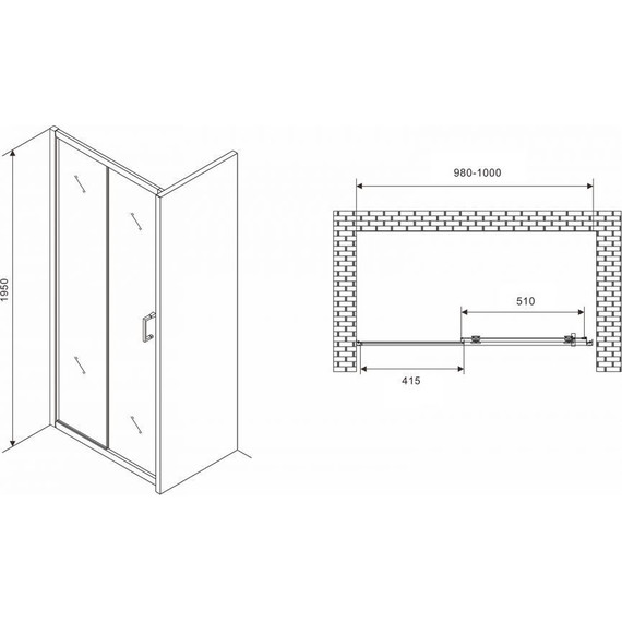 Душевая дверь Abber Schwarzer Diamant 100 см AG30100B5, черный/прозрачное - фото 4