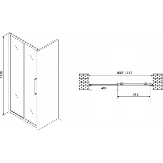 Душевая дверь Abber Schwarzer Diamant 110 см AG30110H, хром/прозрачное - фото 6