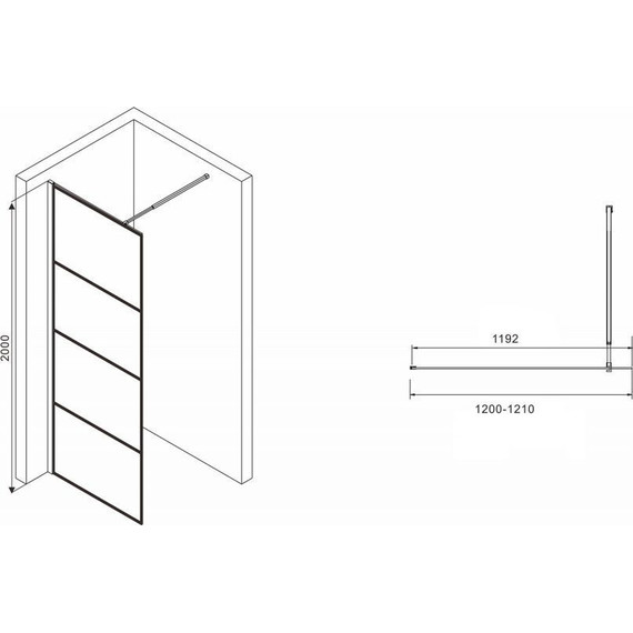 Душевая перегородка Abber Immer Offen 120 см AG65120B, черный/прозрачное - фото 2