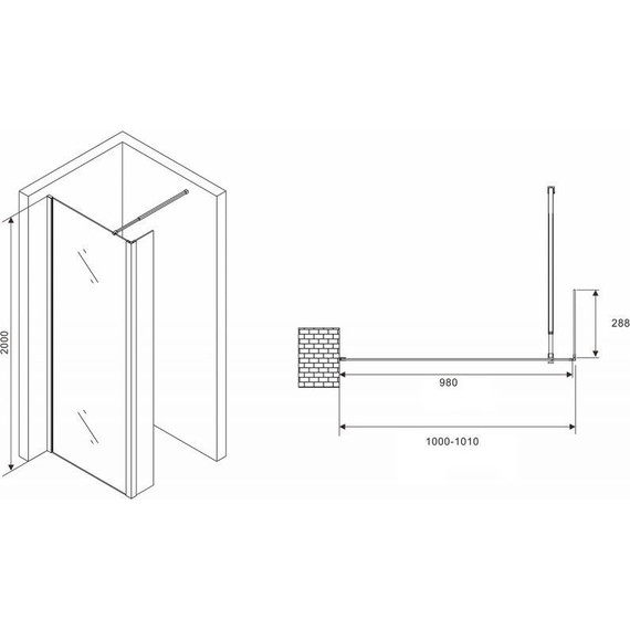Душевая перегородка Abber Immer Offen 100 см AG66100B, черный/прозрачное - фото 3